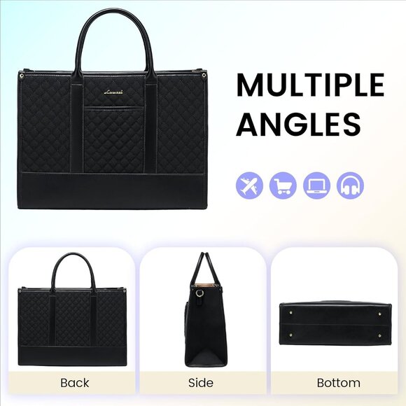 Laptop Bags for Women Work Tote Bag Computer Purse Shoulder Bag Black - Picture 9 of 9